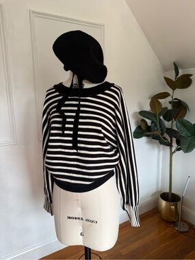 Lush Black and White Striped Crewneck Sweater